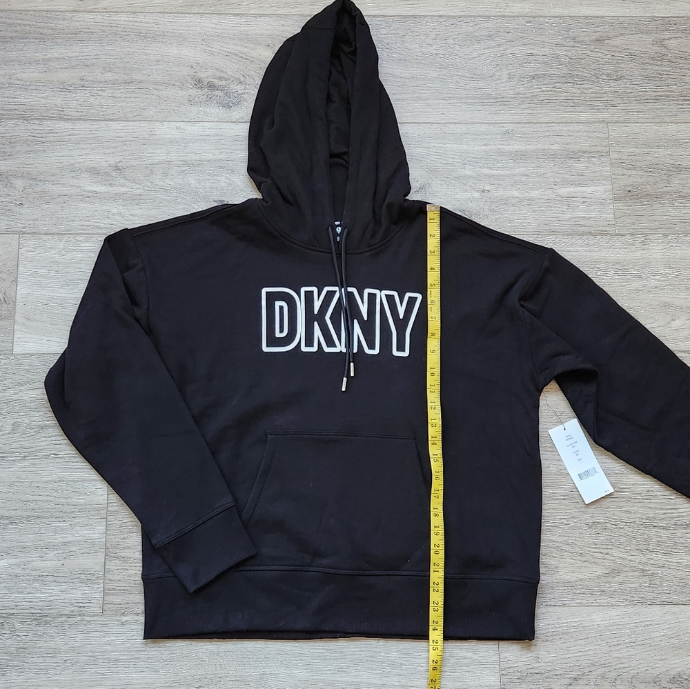 DKNY Sport Black Logo Hoodie Womens Large Sweater Long Sleeve Athleisure Nwt - Picture 8 of 9